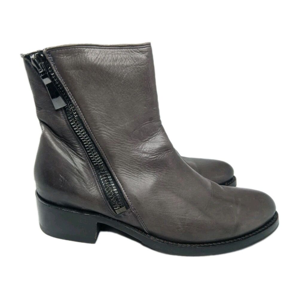 FRYE Demi Zip Bootie Leather Ankle Boots Dark Gray Women's Size 7 Retail $330